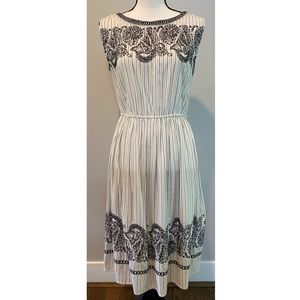 LOFT Black & White Striped Paisley Embroidered Sleeveless Dress SIZE SMALL